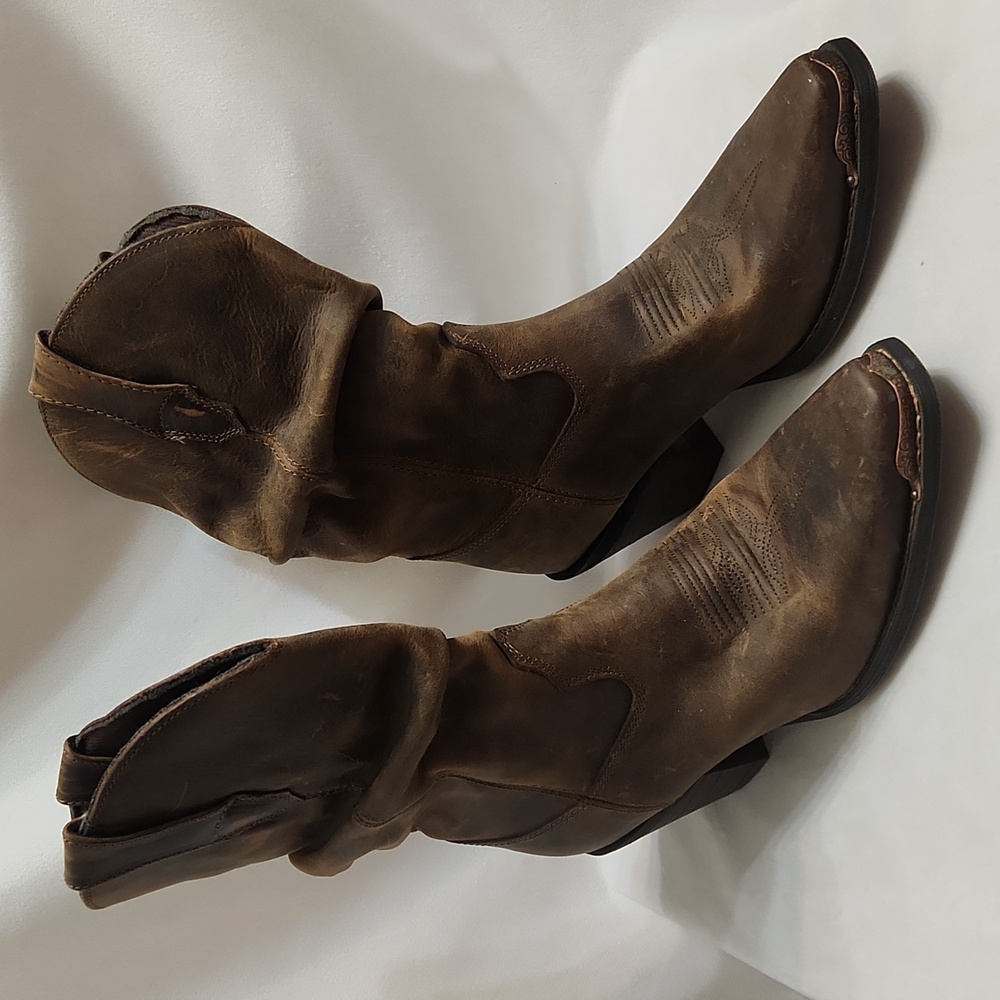 Durango Crush Brown Distressed Leather Slouch Western Boots (W Size 8)